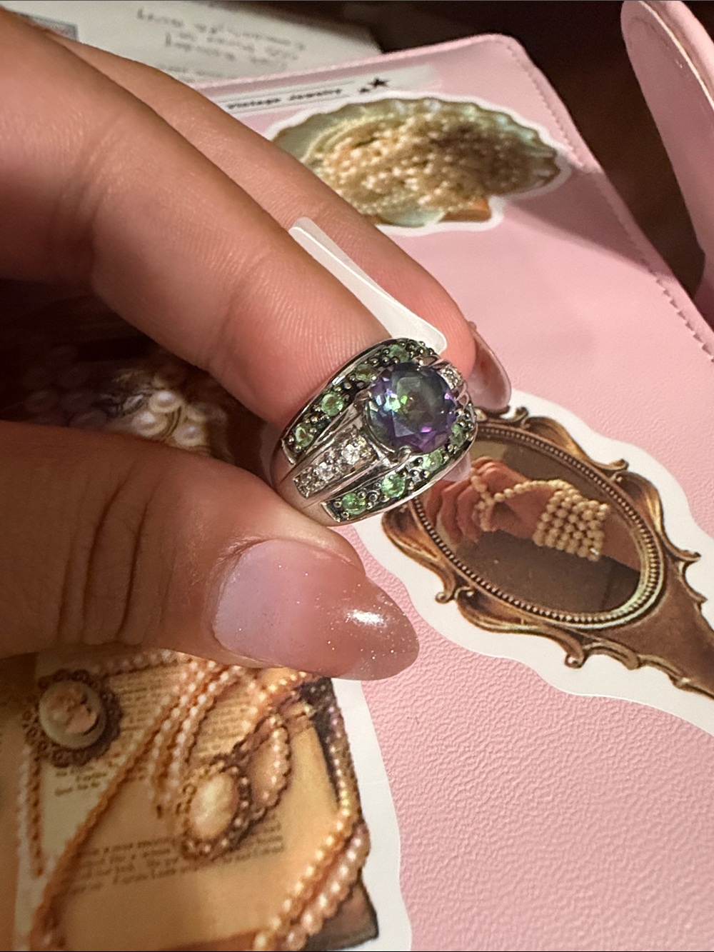 Sterling silver Mystic Topaz peridot ring size 8